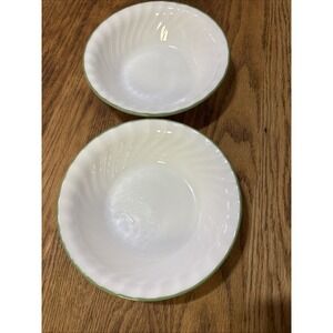 2 Corelle Chutney White Swirl Green Rim 7 1/4" Soup Cereal Bowls SET of 2